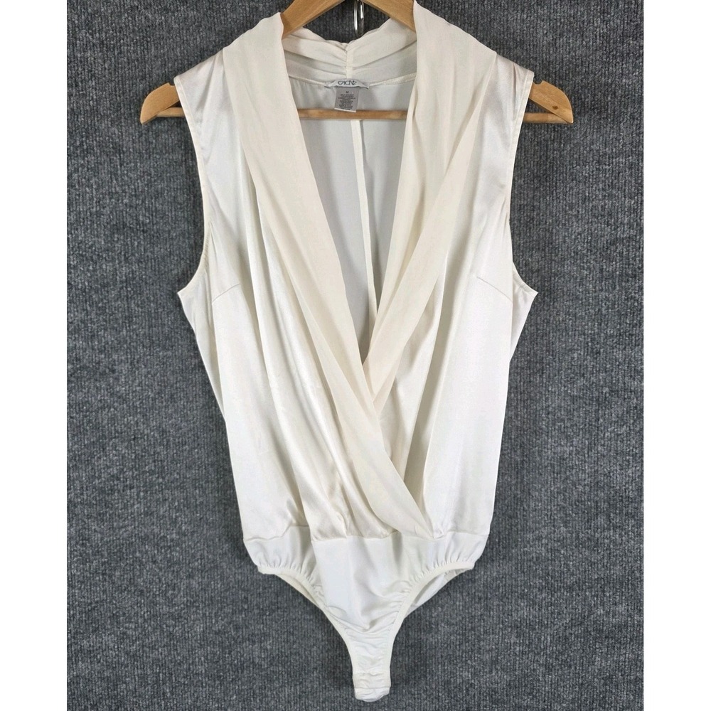 Vintage Cache Silk Bodysuit Womens M Ivory V Neck Quiet Luxury Mob Wife Layering